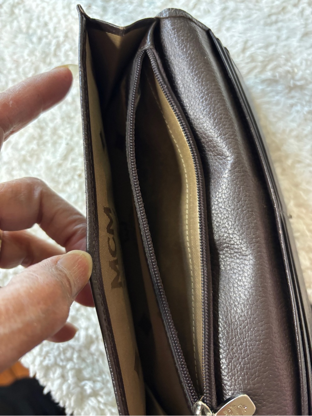MCM Brown Cognac Logo Fold Wallet with Gold Plate - Picture 6 of 15